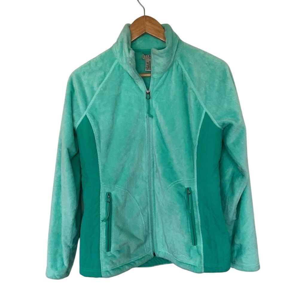 L.L. Bean Light Green Full‎ Zip Up Fleece Jacket Women's Small